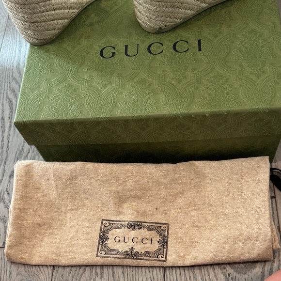 🍒🍒. Gucci Black Wedges with Gold Logo. 🍒🍒 - Picture 5 of 6